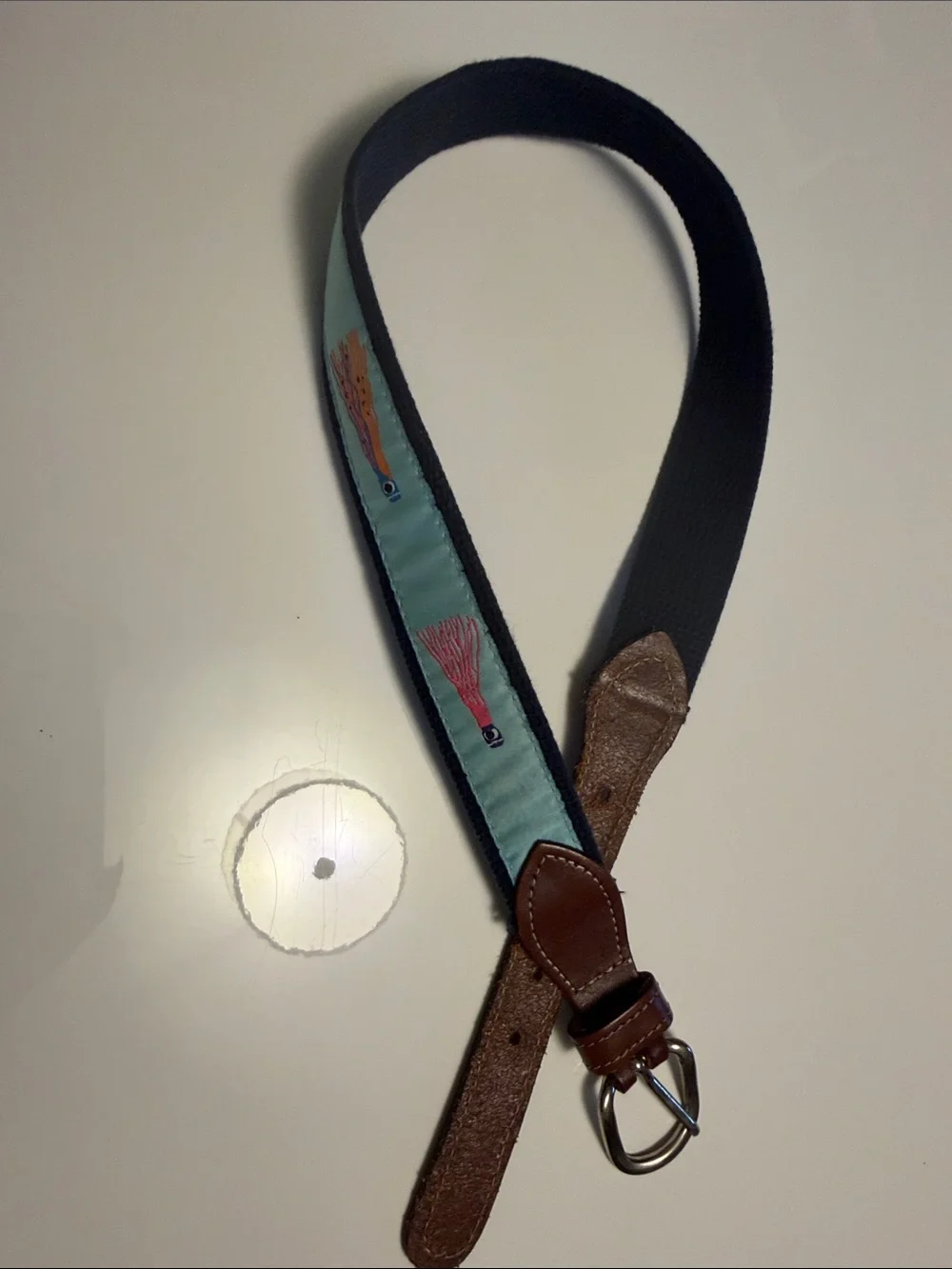 Kids Belt with Brown Leather and Fishing Lure Ribbon